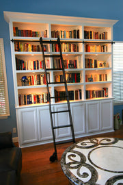 Paint-Grade Library Cabinet With Rolling Library Ladder