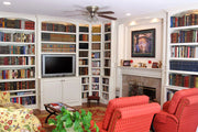 White Paint-Grade Entertainment Wall with Library Cabinets